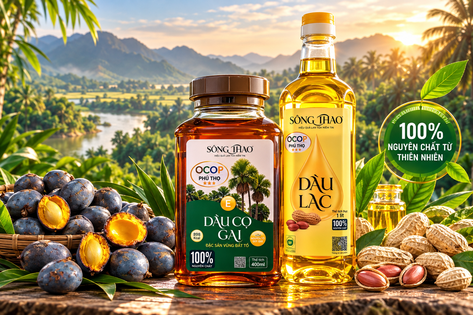 Bộ đôi Dầu cọ gai và Dầu lạc Sông Thao - 100% Thiên nhiên